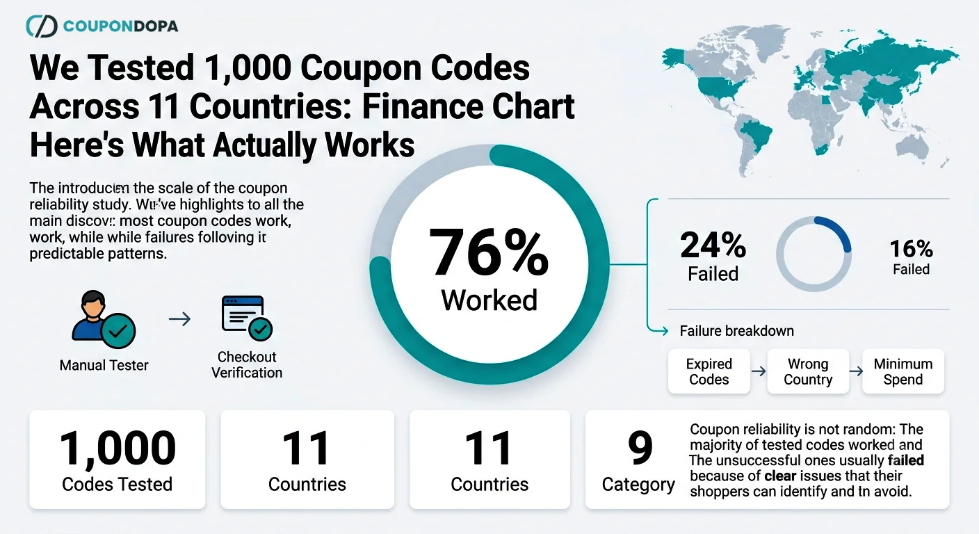 We Tested 1,000 Coupon Codes Across 11 Countries study showing 76% coupon success rate by Coupondopa